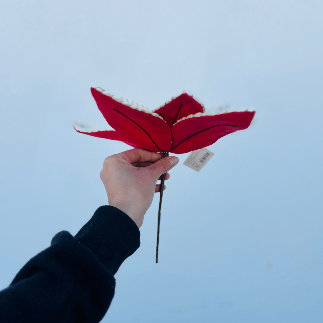 Flor Natalina Bico de Papagaio Aveludado Vermelho 30x19cm