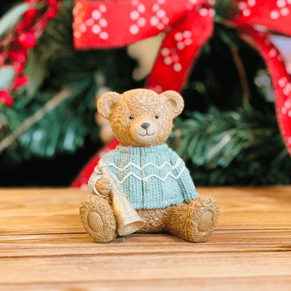 Urso Natalino Sentado Verde de Resina 10cm