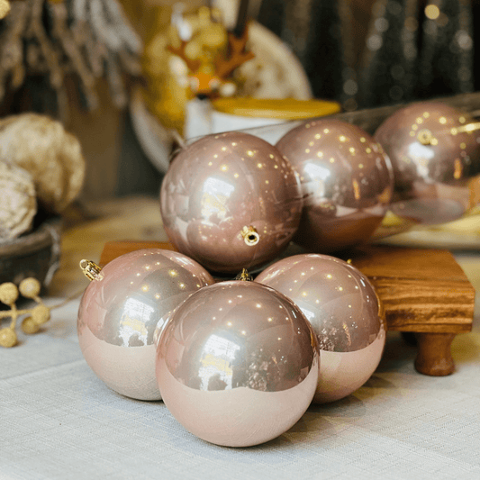 Jogo Com 6 Bolas Natalinas Peroladas Rosa 10cm