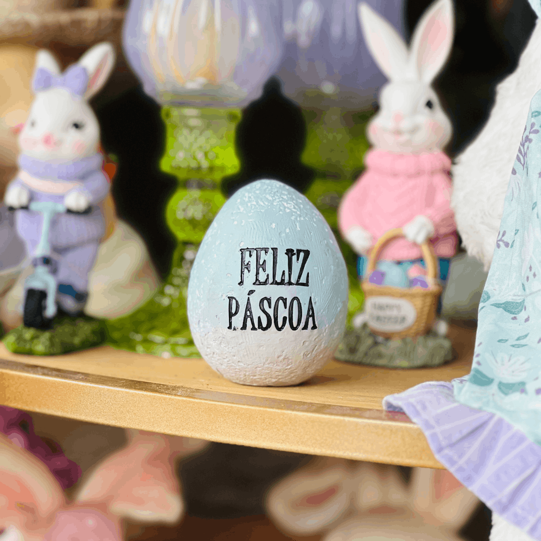 Conjunto 3 Ovos Decorativos de Páscoa de Resina 7,8x6,3x6,3cm