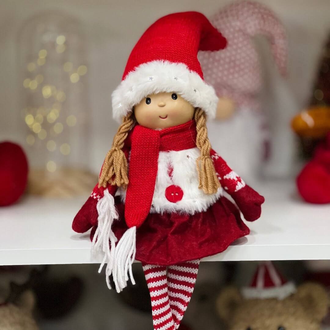 Menina Perna Longa Com Gorro Noel - 56cm