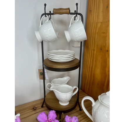 Porta Xicara e Pires para Cha ou Cafe Marrom