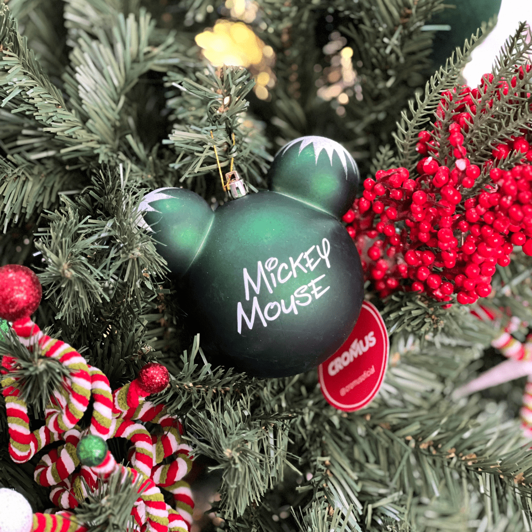 Jogo 4 Bolas Natalinas Assinatura Mickey e Minnie 8cm