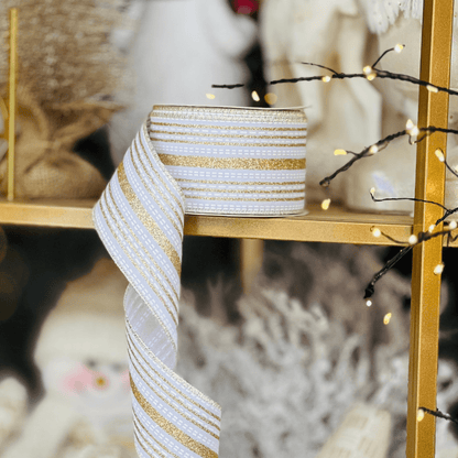 Fita Aramada Branco e Dourado Com Glitter 6,3cm x 9,14m