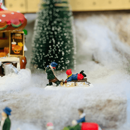 Cenário Natal Criancas no Trenó 4,5x7,5x3cm