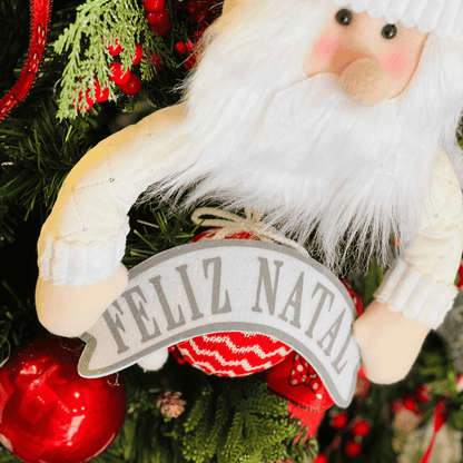 Papai Noel para Pendurar Branco e Prata de Pelúcia 60x30cm