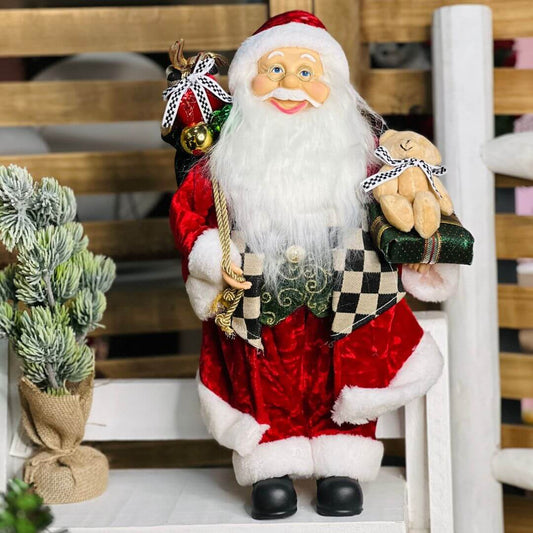 Papai Noel Casaco Checker Veludo Vermelho – 40cm