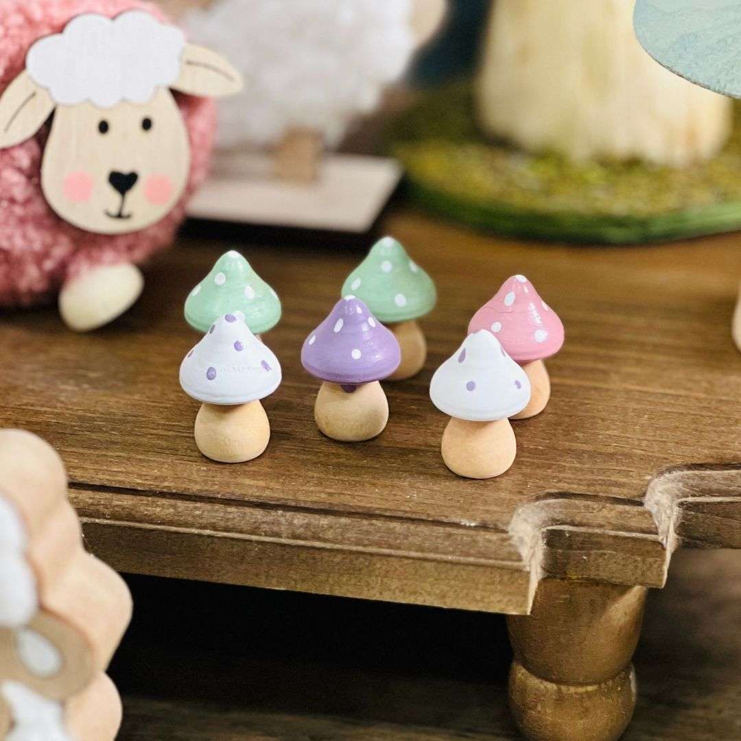 Jogo Com 6 Peças Cogumelos Decorativos - 2x3cm Cores Sortidas