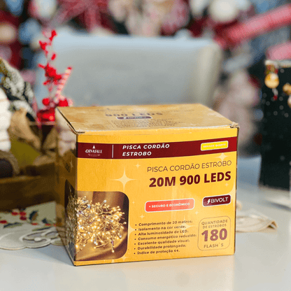 Pisca Estrobo Fio Verde 20m 900 Leds Branco Quente - Bivolt