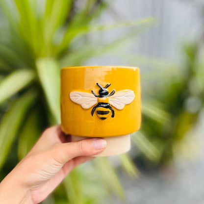 Vaso de Cerâmica Honey Bee Amarelo - 10,5x10,6x11,6cm