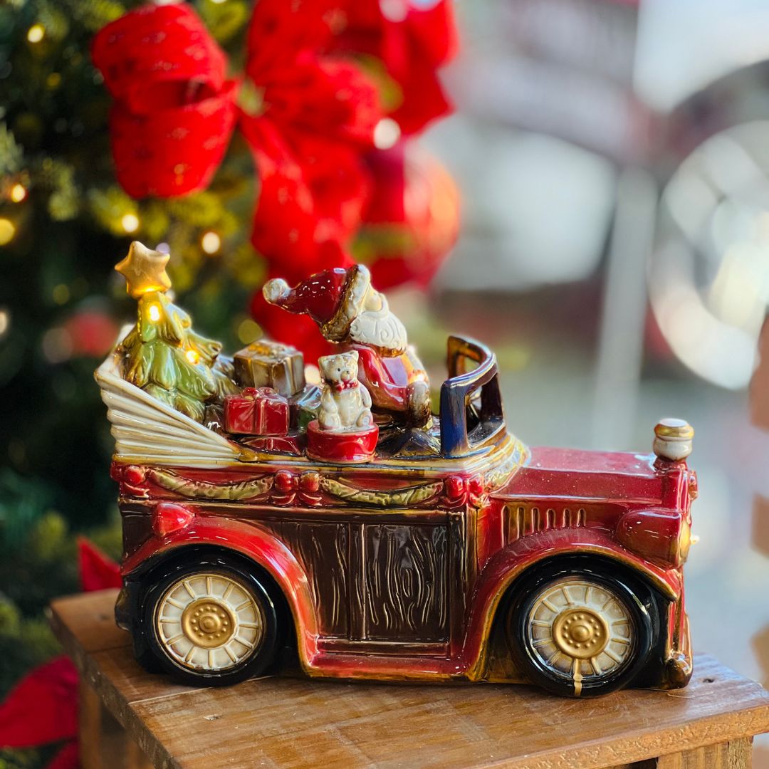 Carro Natalino Papai Noel Com Led- 39cm
