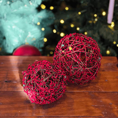 Bola Natalina Vermelha Azevinhos 12cm 1un