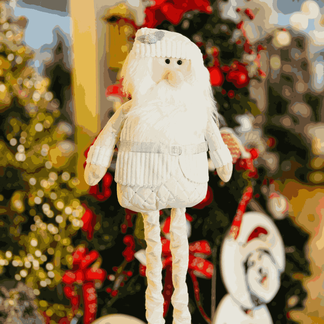 Papai Noel Em Pé Branco e Prata 1m x 36cm - Extensível