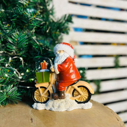 Papai Noel na Moto Resina - 18cm Vermelho Verde