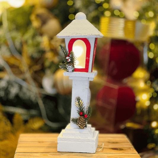 Poste de Madeira Com Led Vermelho e Branco 39cm - Pilha