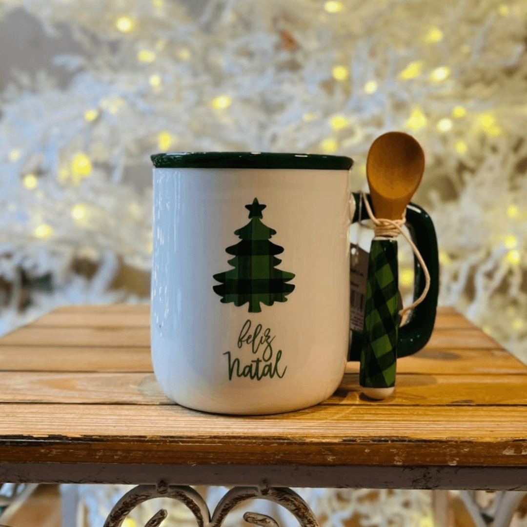 Caneca Feliz Natal com Colher - 12cm