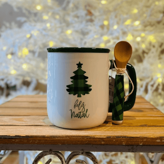 Caneca Feliz Natal com Colher - 12cm