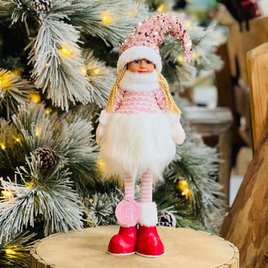 Boneca Natalina Em Pé Rosa 58x17x12cm
