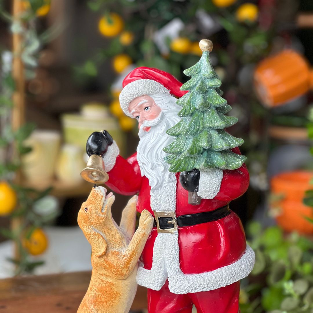 Papai Noel com Cachorrinho em Resina - 42cm