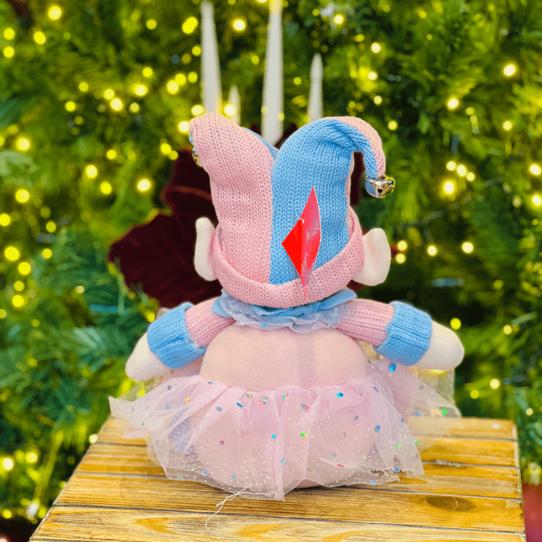Elfo Natalino Sentado Rosa e Azul 29cm