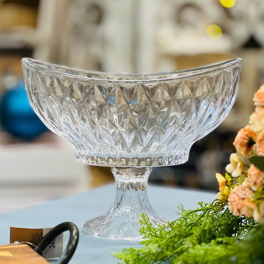 Centro de Mesa de Cristal Com Pé Diamond - 28x15x22,5cm