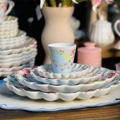 Xícara de Chá Com Pires Azul Com Rosas Vó Dulce 