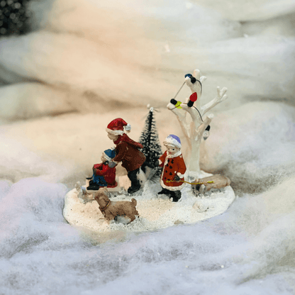 Cenário Natal Crianças na Neve 9,3x13,2x7,3cm