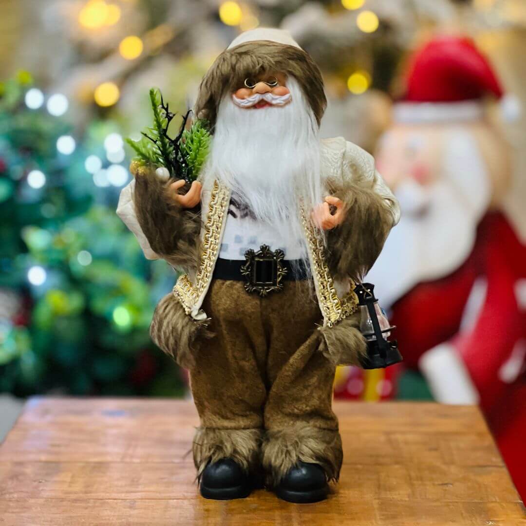 Papai Noel Rústico Com Lanterna e Arranjo - 30cm