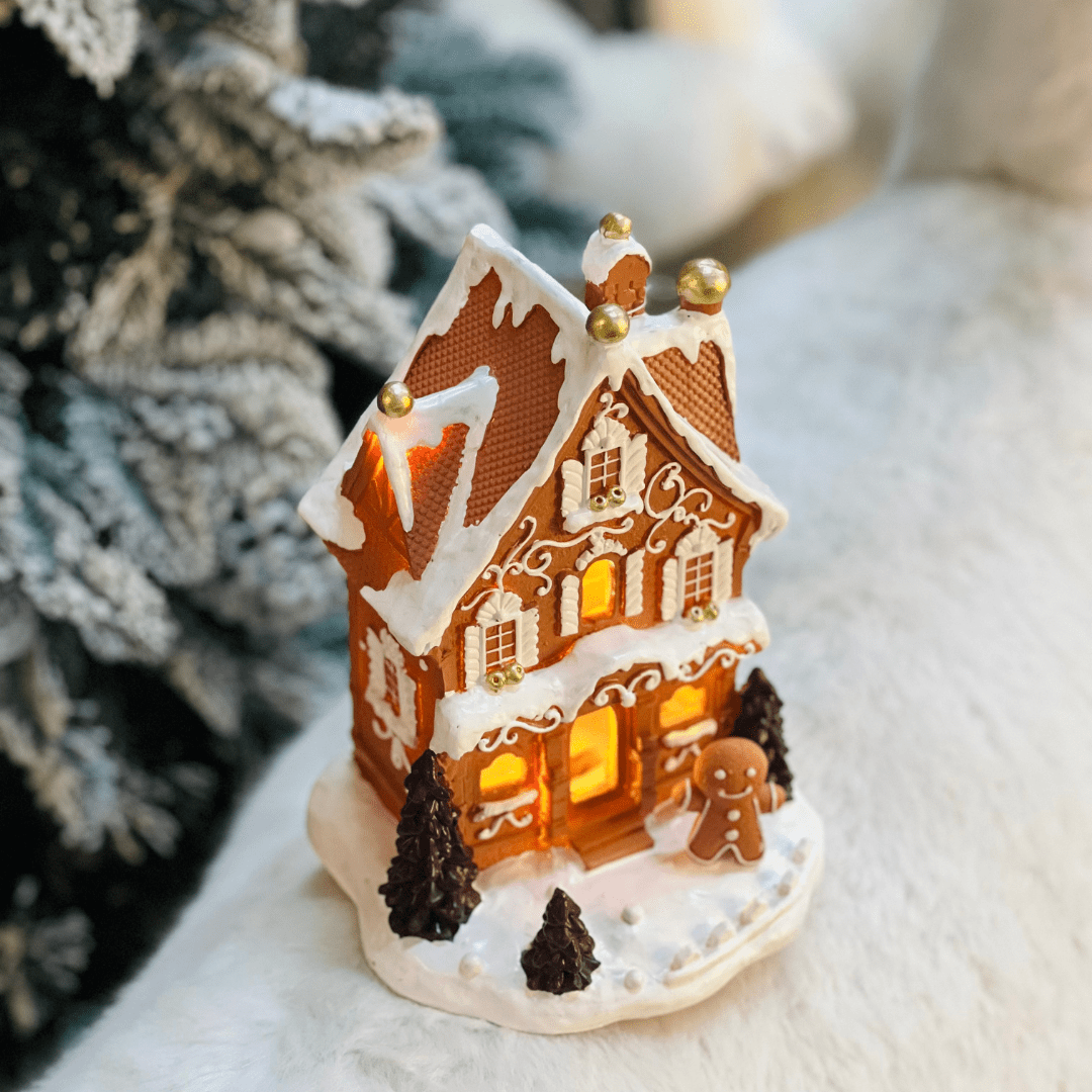 Casinha Natalina Gingerbread Marrom de Resina 21x14,5x13cm