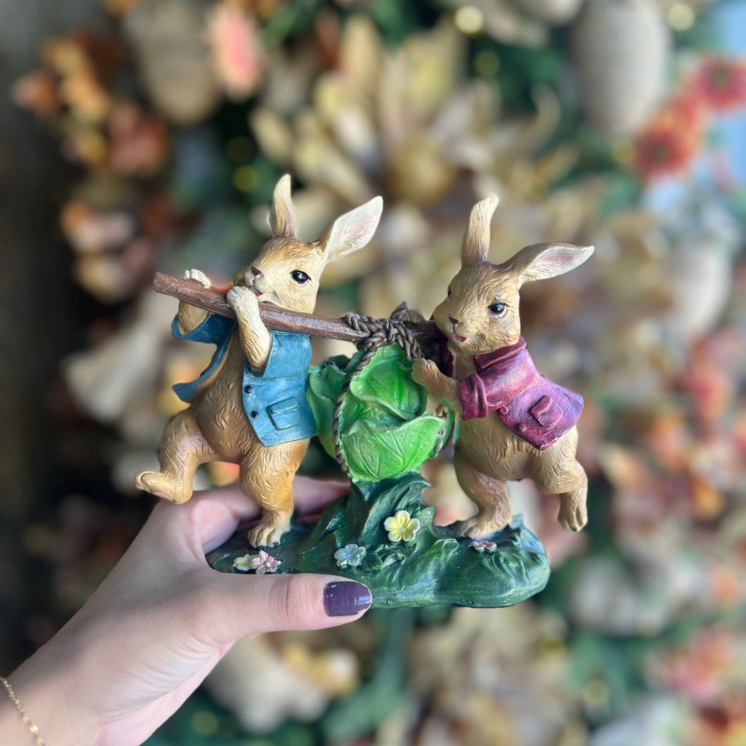 Casal de Coelhos Com Repolho - 18cm