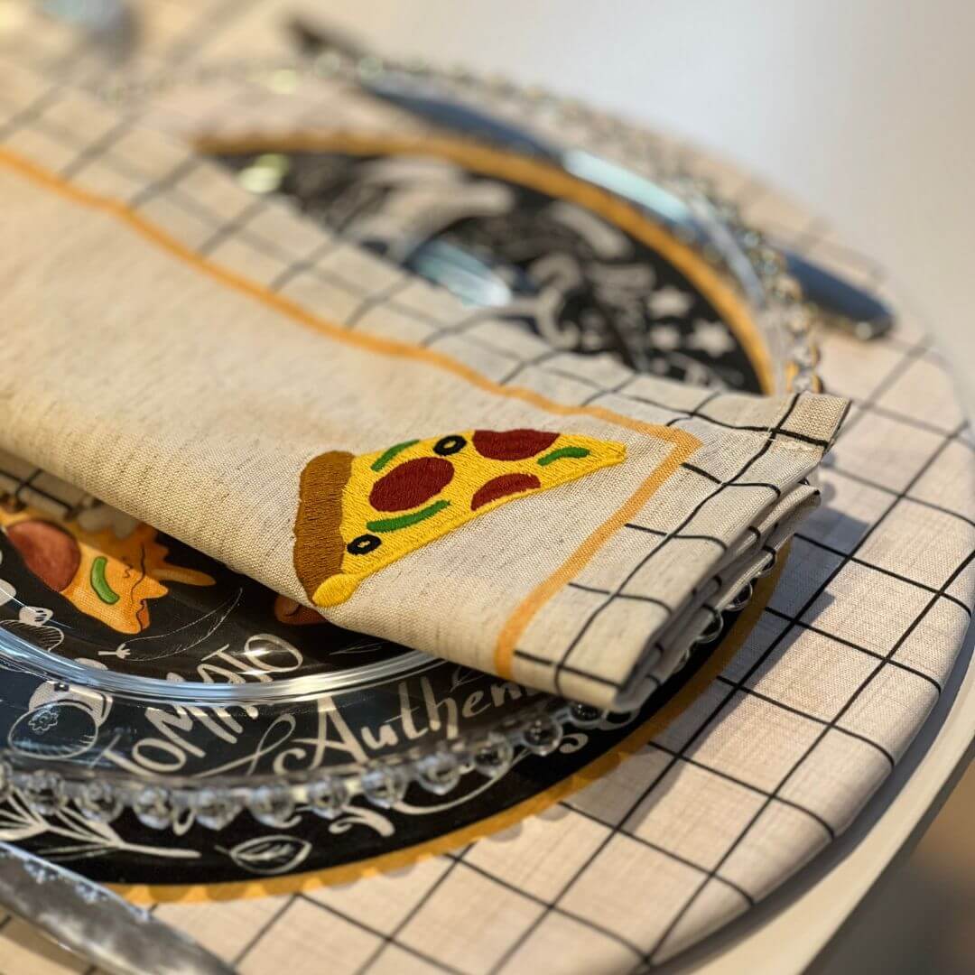 Guardanapo Pizza Com Bordado - 40cmx40cm