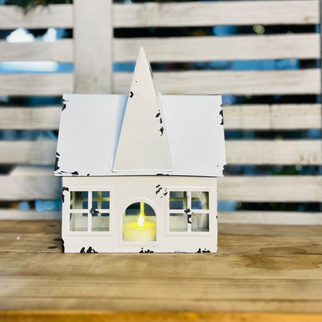 Decoracao de Casa  Metal  Com Vela de Led - 28x23,5x10,5cm
