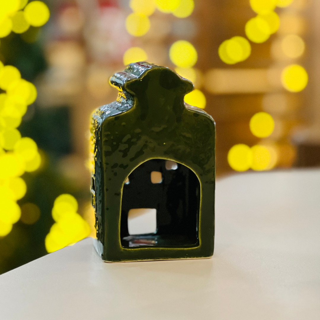 Porta-Velas Casa em Cerâmica | 7,5x6x12cm