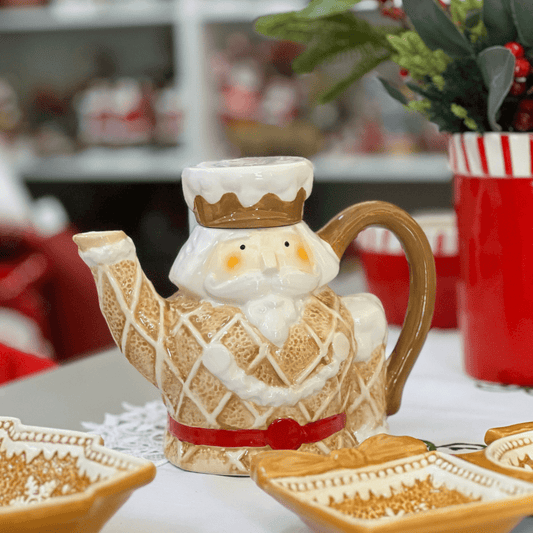 Bule Natalino Quebra Nozes Gingerbread de Cerâmica 20cm
