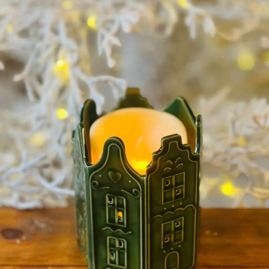 Porta Velas Ceram Casa Vidro  10,5x10x11,5cm