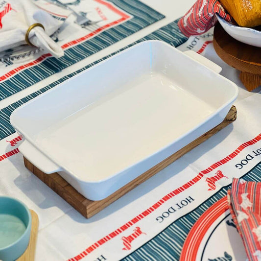 Travessa Porcelana com alça Basica Branco 34x21x6cm