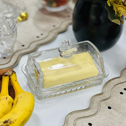 Manteigueira de Vidro Com Tampa Butterfly - 17x10,5x10cm