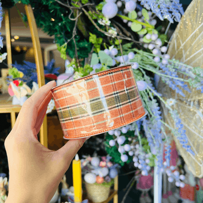 Fita Aramada Decorativa Xadrez Laranja 6,3cm x 9,14m