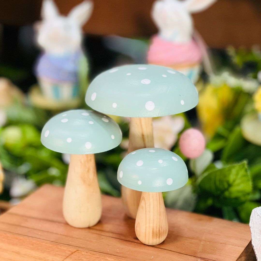 Jogo Com 3 Peças Cogumelos Decorativos Verde