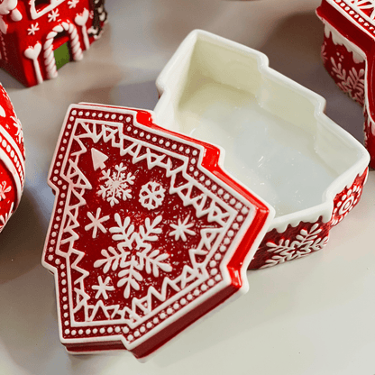 Pote Natalino Árvore Vermelho e Branco de Cerâmica 21x19x9cm