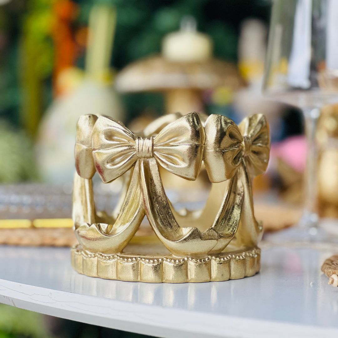 Porta Vela Ouro Com Laços - 19cm