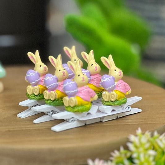 Jogo com 6 Prendedores de Coelho Com Ovo - 3,4cm Rosa