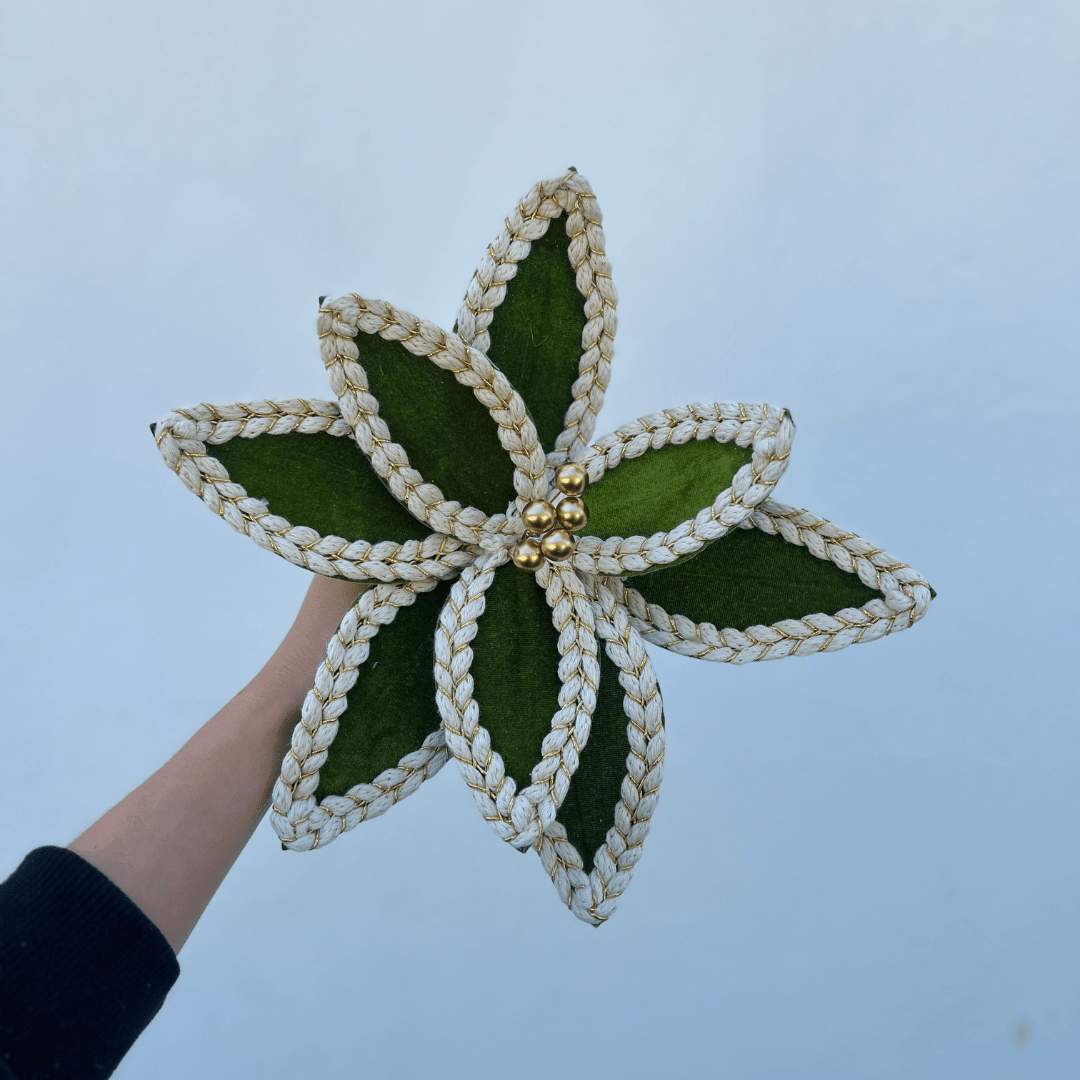 Flor Natalina Bico de Papagaio Aveludado Verde 30x19cm