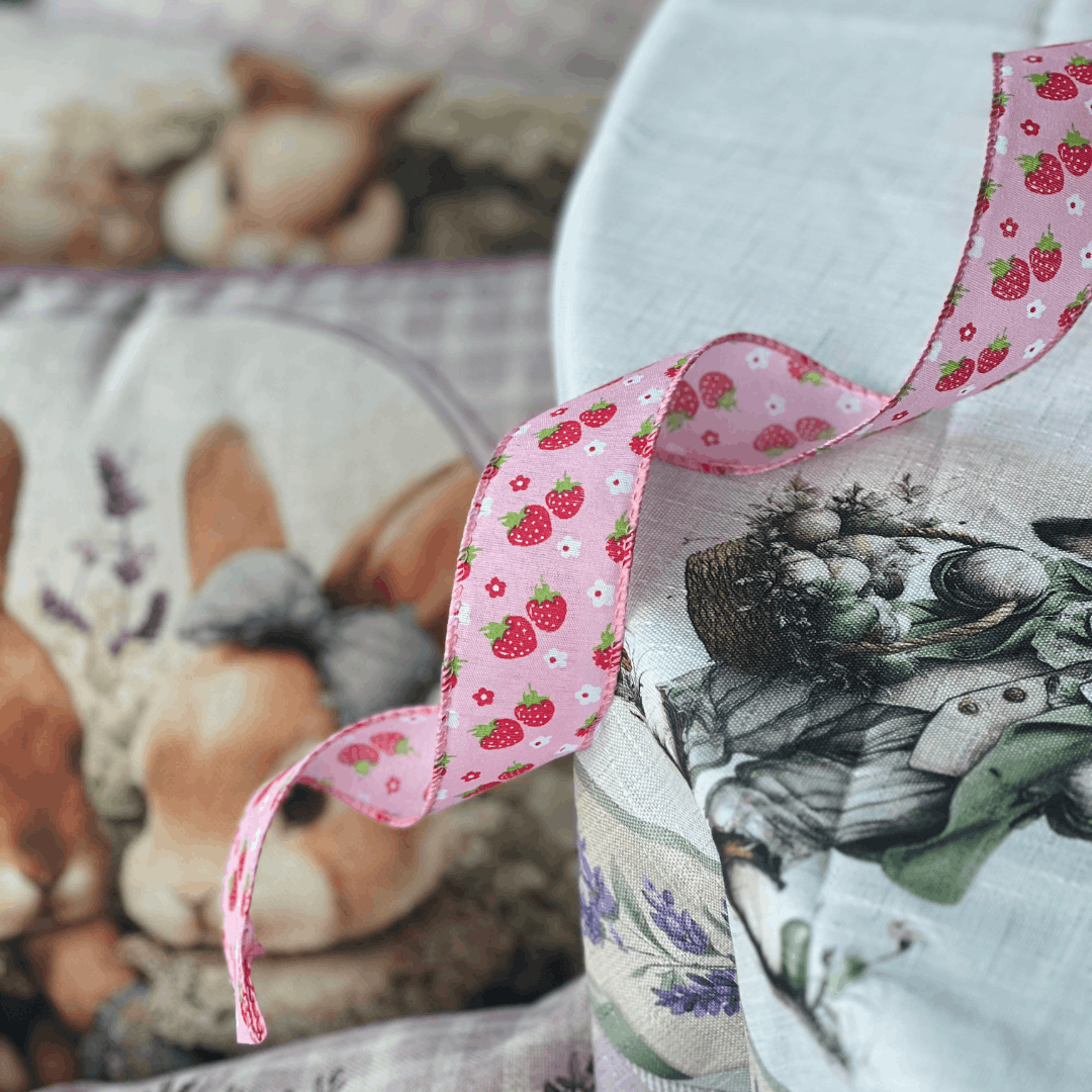 Fita Decorativa Aramada Morangos Rosa e Vermelho 3,8cm x 9,14m