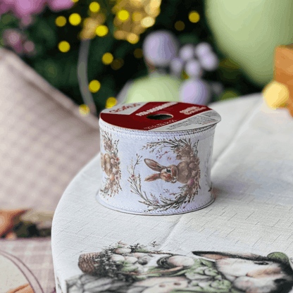 Fita de Páscoa Aramada Coelho Branca 6,3cm x 9,14m