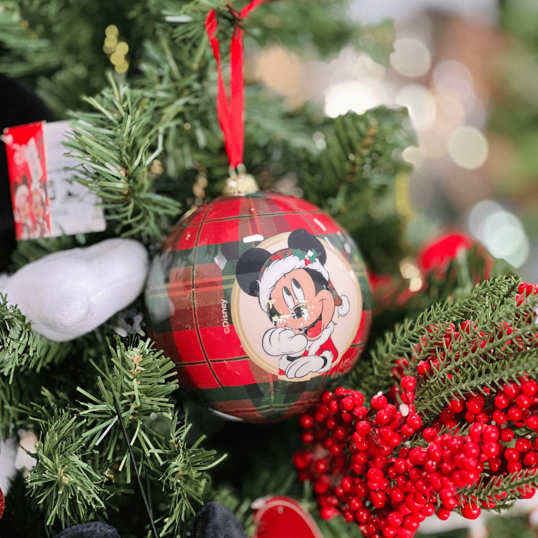 Jogo 2 Bolas Natalinas Mickey e Minnie Xadrez 10cm