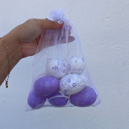 Jogo de 9 Ovos Decorativos para Pendurar Lilás - 6cm
