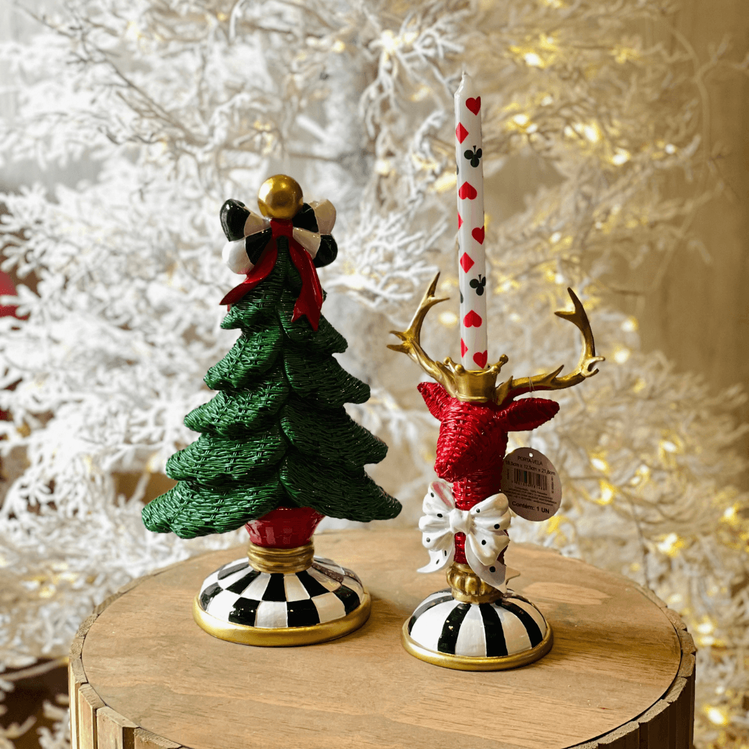 Árvore de Natal Verde com Xadrez e Laço – 37 cm