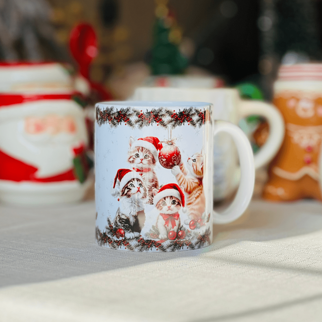 Caneca Gatinhos Natalinos de Porcelana 300ml