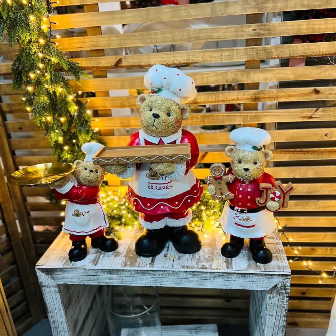 Urso Chef com Bandeja de Metal | 36,5cm